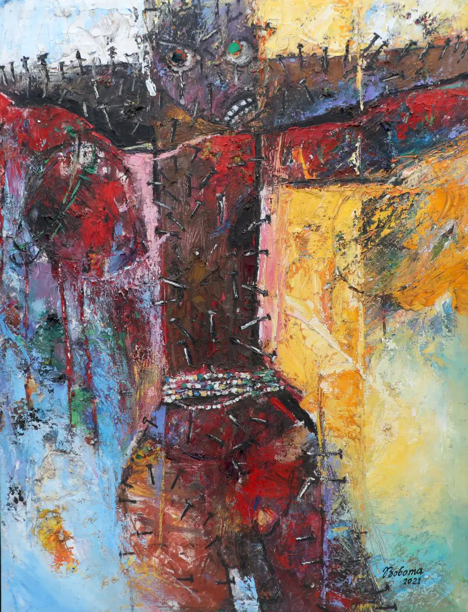 Boboma Le Crucifié 2021 Acrylique sur toile 70 x 90 cm