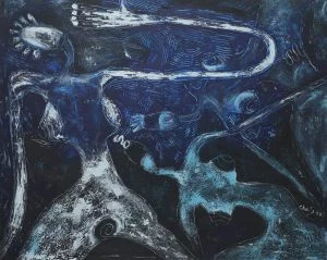 N'Cho Sandrine Bleu bleu et bleu 2014 mixte 120 x 150 cm