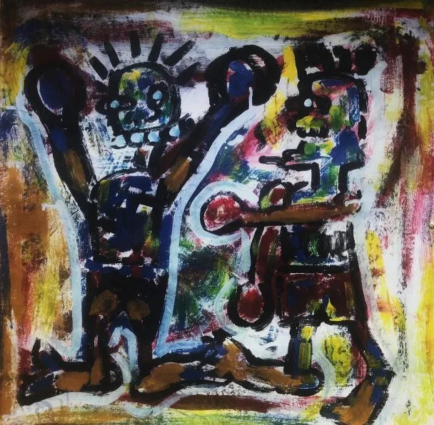 BACARY GBANE Victoire 2022 Acrylique et collage 50x40cm 150 000 xof